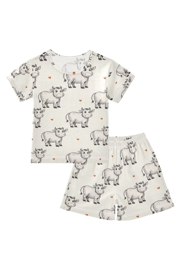 Vintage Cows Pajama Sets Short Sleeve Cotton 2-Piece Sleepwear 10Y