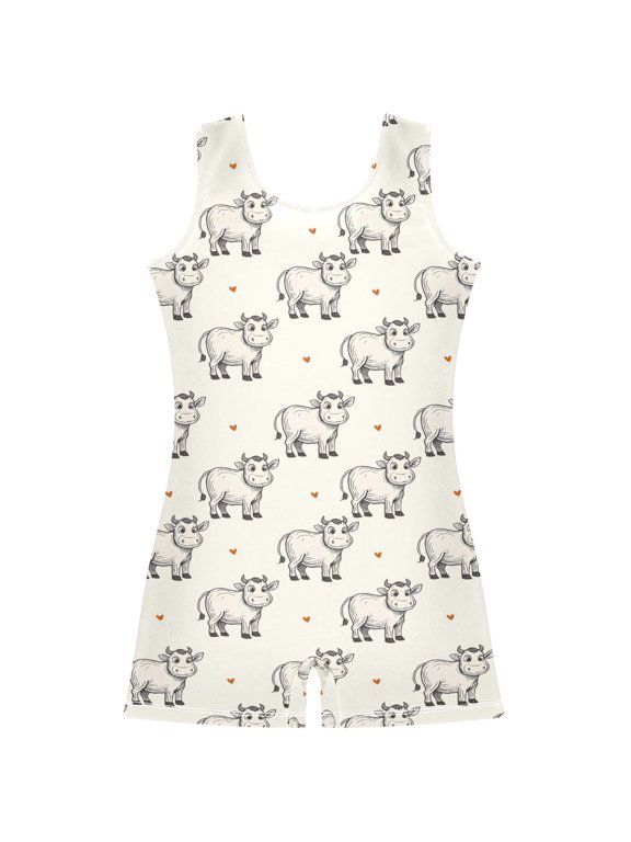 Vintage Cows Pattern Girls Leotards Gymnastics Tumbling Outfit Biketard Unitard 9-10Years