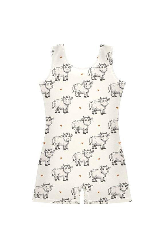 Vintage Cows Pattern Girls Leotards Gymnastics Tumbling Outfit Biketard Unitard 9-10Years