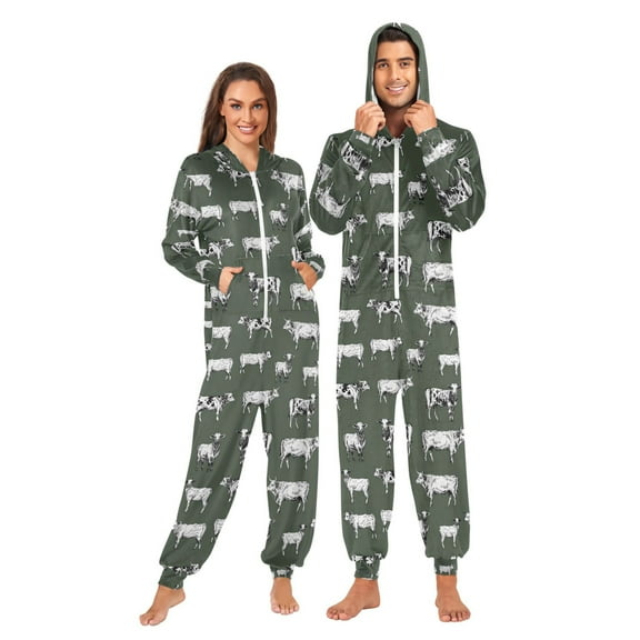 joogoo Vintage Cows Unisex Adults Onesies Pajamas Jumpsuits L