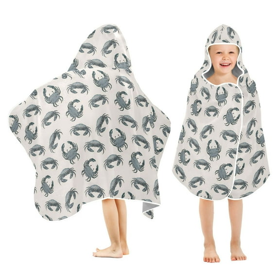 joogoo Vintage Crab Print Kids Hooded Beach Towel Baby Bath Towel 23.5"x50"