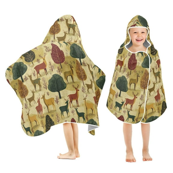 joogoo Vintage Deers Tree Kids Hooded Beach Towel Baby Bath Towel 23.5"x50"