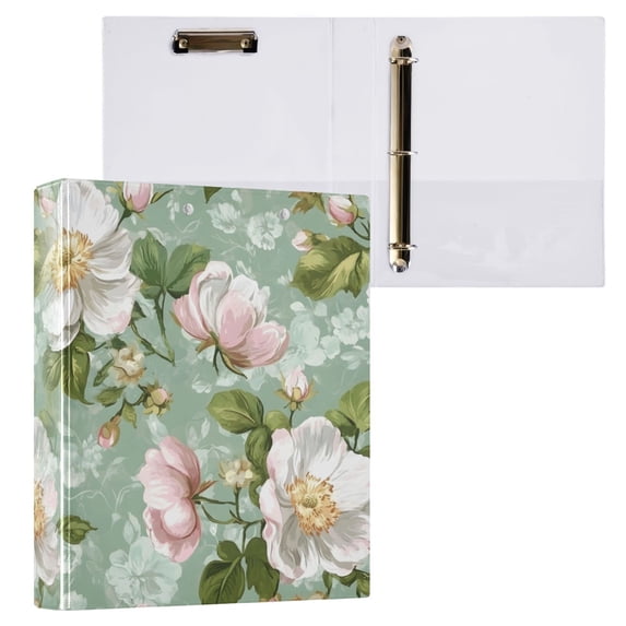 joogoo Vintage Flower Hardcover 3 Ring Binder 1.5" Round Rings Interior Pockets Binders Organizer 1 Pack