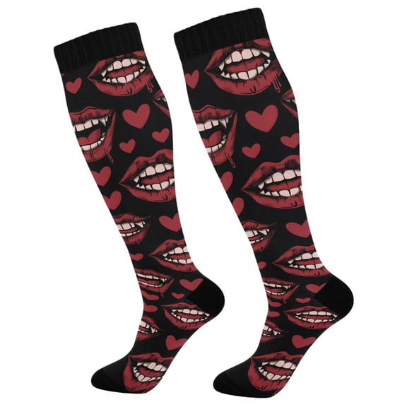joogoo Vintage Hearts Mouth Long Socks Women Men Knee High Sock