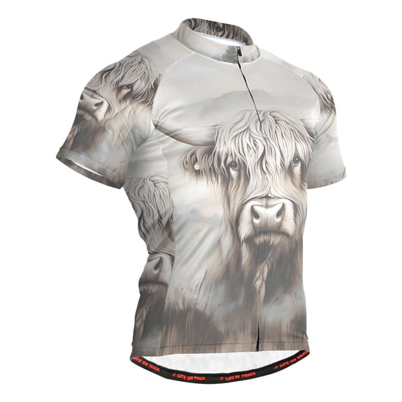 joogoo Vintage Highland Cattle Pattern Men's Cycling Jerseys Mountain Bike Short Sleeve Tops L