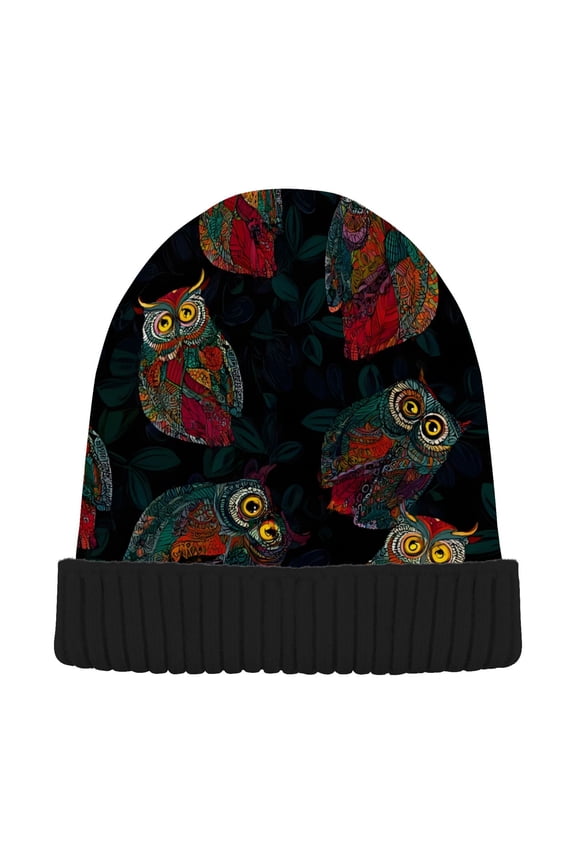 Vintage Owls Beanie Hats Cuffed Winter Warm Knit Thick Beanies