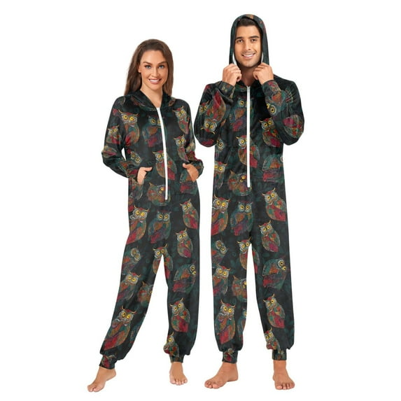 joogoo Vintage Owls Unisex Adults Onesies Pajamas Jumpsuits L