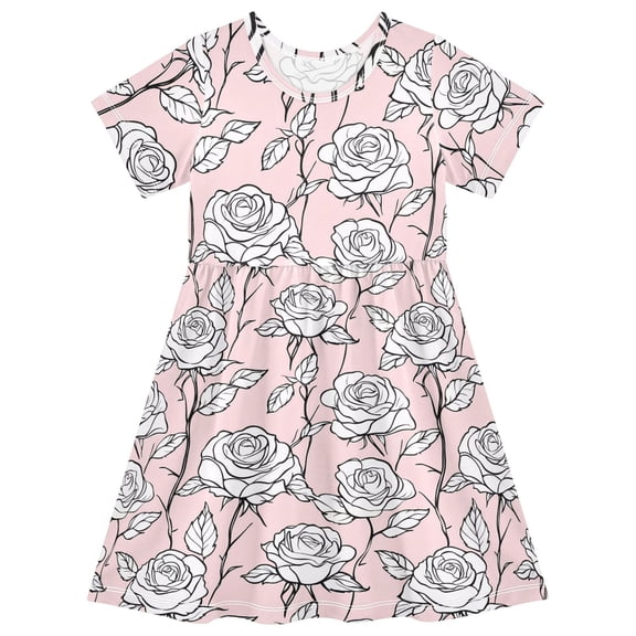 joogoo Vintage Roses Flowers-i5 Girls' Short Sleeve Dress Kids Dresses 5-6T