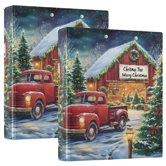 joogoo Vintage Truck Christmas Hardcover 3 Ring Binder 1.5" Round Rings Interior Pockets Binders Organizer 2 Pack