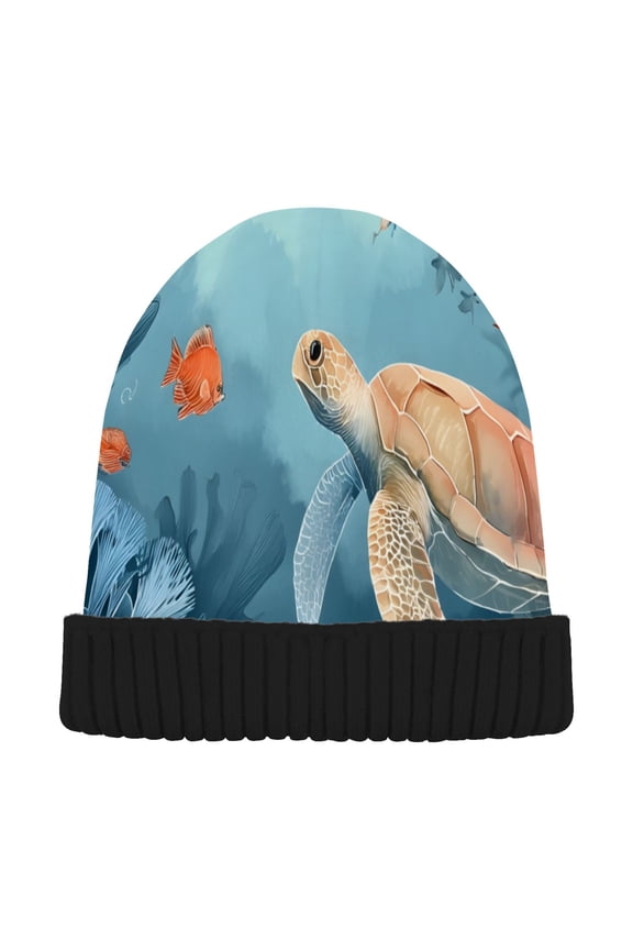 Vintage Turtle Coral Beanie Hats Cuffed Winter Warm Knit Thick Beanies