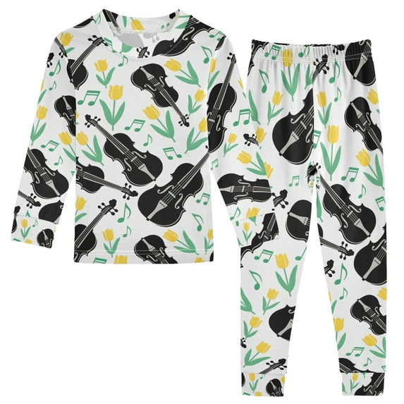 joogoo Violins Tulip Flowers 2 Piece Long Sleeve Tee and Pants Cotton Pajama Set 5Y