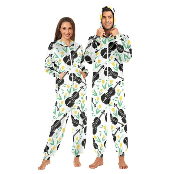 joogoo Violins Tulip Flowers Unisex Adults Onesies Pajamas Jumpsuits L