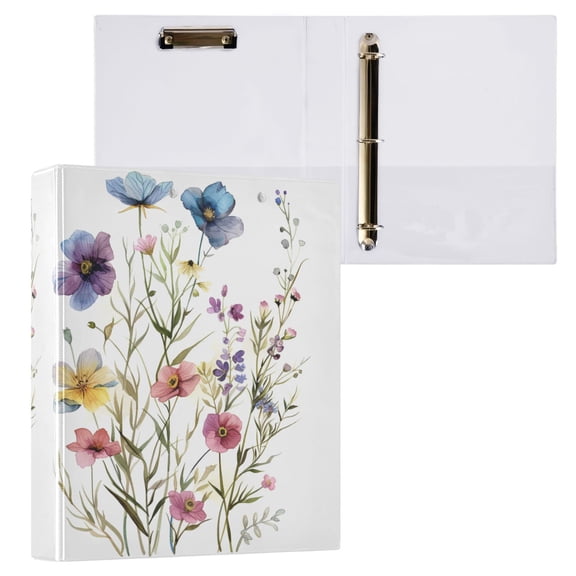 joogoo Watercolor Art Wildflower Hardcover 3 Ring Binder 1.5" Round Rings Interior Pockets Binders Organizer 1 Pack