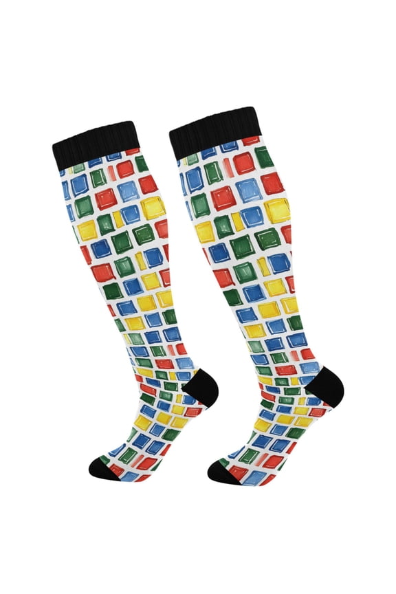 Watercolor Checkered Socks Women Men Knee High Sock