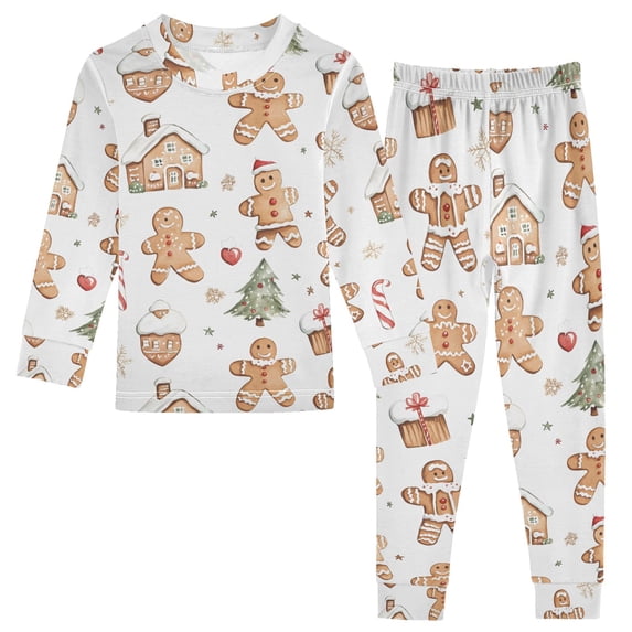 joogoo Watercolor Christmas 2 Piece Long Sleeve Tee and Pants Cotton Pajama Set 8Y