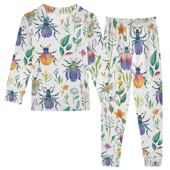 joogoo Watercolor Ladybugs Leaves Pajamas Set Long Sleeve Soft Cotton Sleepwear 2 Piece 18M