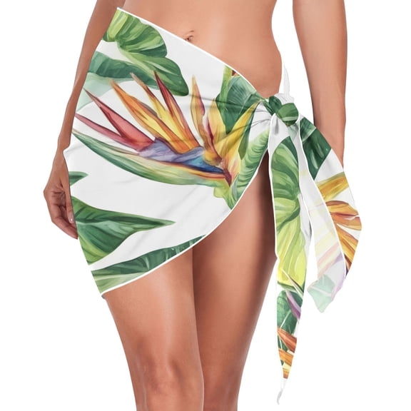 joogoo Watercolor Leaves Pattern Women's Beach Sarong Bathing Suit Wrap Swimwear Cover Ups M