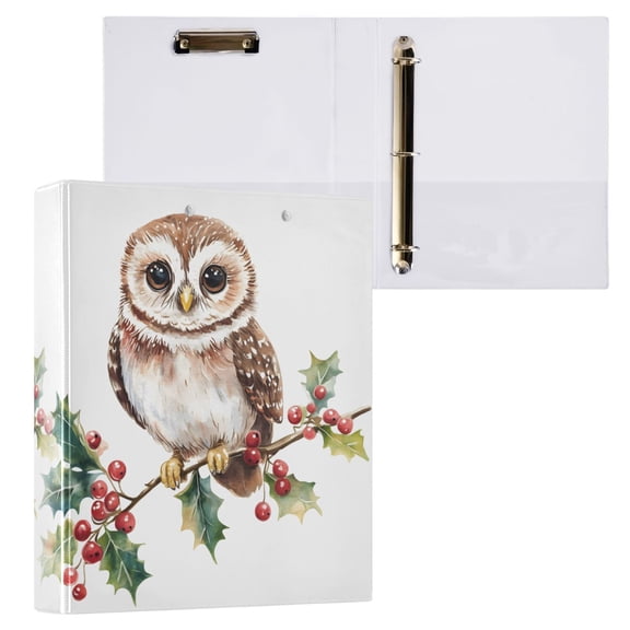 joogoo Watercolor Owl Hardcover 3 Ring Binder 1.5" Round Rings Interior Pockets Binders Organizer 1 Pack