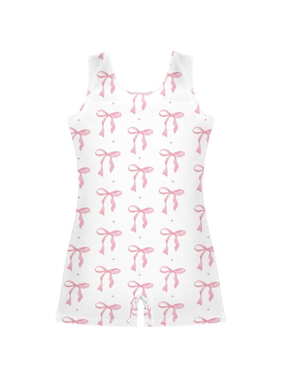Watercolor Pink Bow Pattern Girls Leotards Gymnastics Tumbling Outfit Biketard Unitard 2-3Years