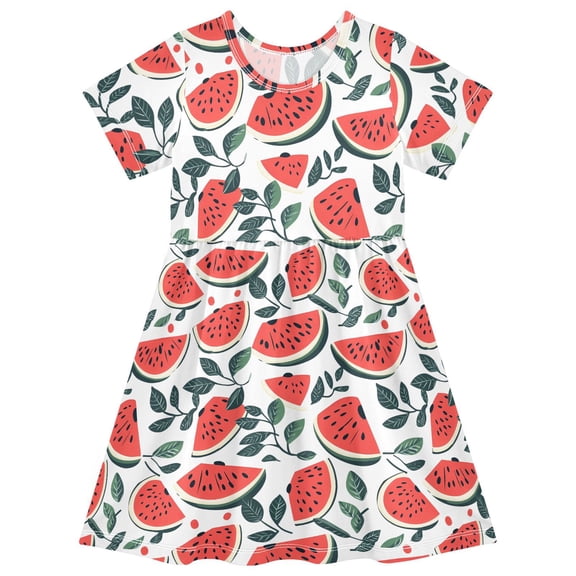 joogoo Watermelon Leaves Girls' Short Sleeve Dress Kids Dresses 5-6T