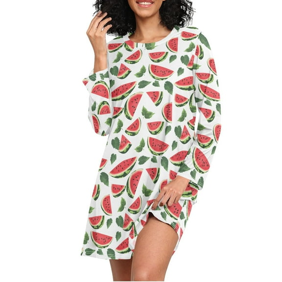 joogoo Watermelons Women's Long Sleeve Nightgown Sleepwear XL
