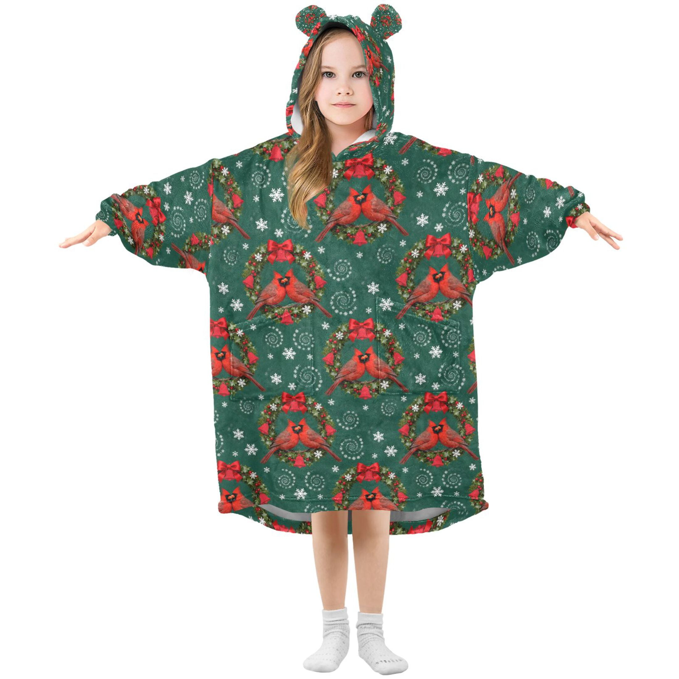 joogoo Wearable Blanket Cardinal Bows Snowflakes Hoodie for Oversized Sherpa Hooded 3-14 YR M