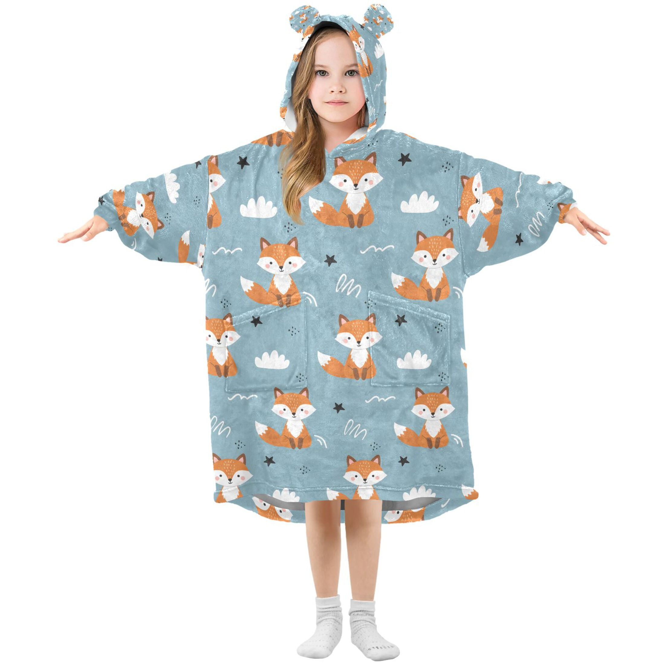 joogoo Wearable Blanket Cartoon Fox Hoodie for Oversized Sherpa Hooded 3-14 YR M