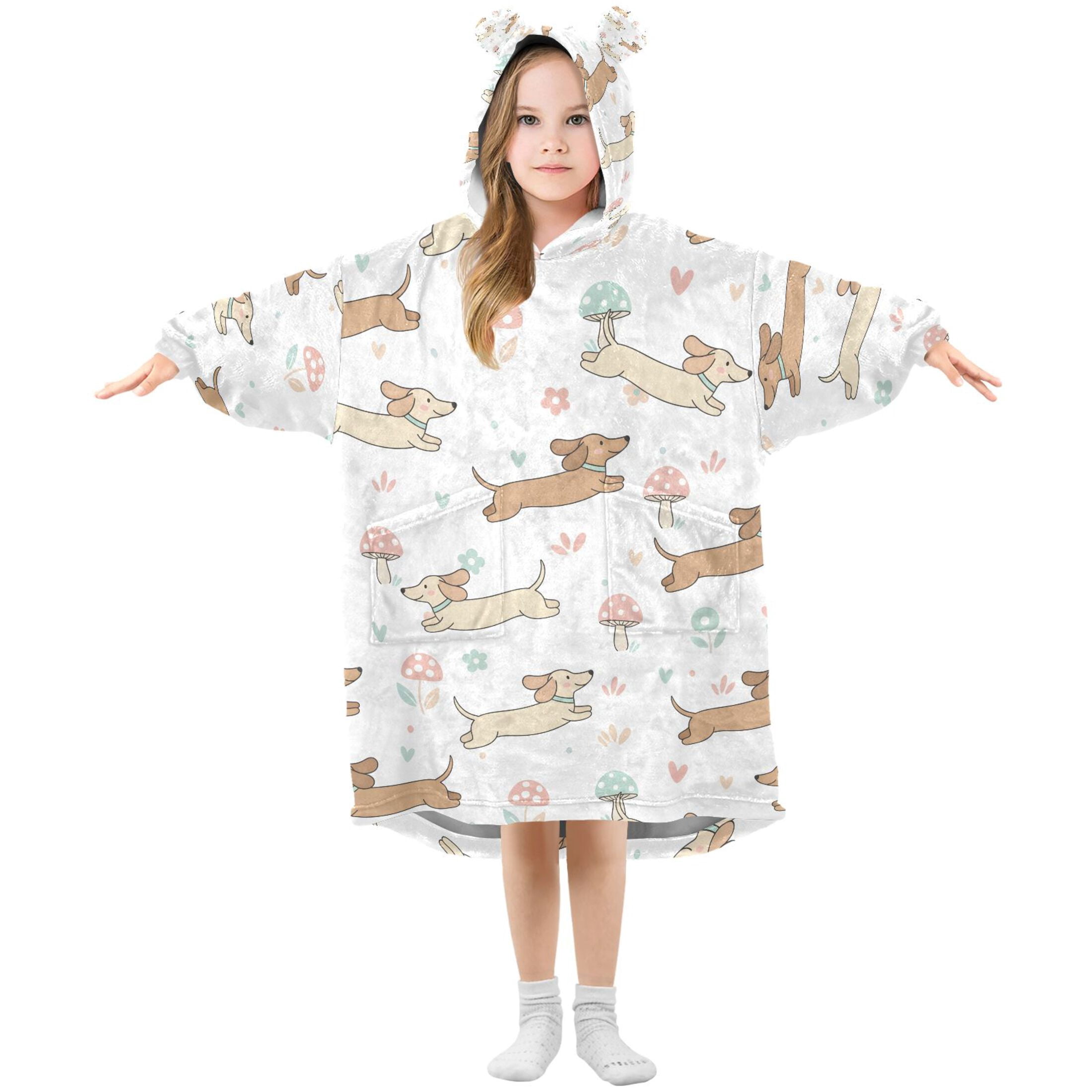 joogoo Wearable Blanket Cute Dachshund Dog Mushrooms Hoodie for Oversized Sherpa Hooded 3-14 YR M