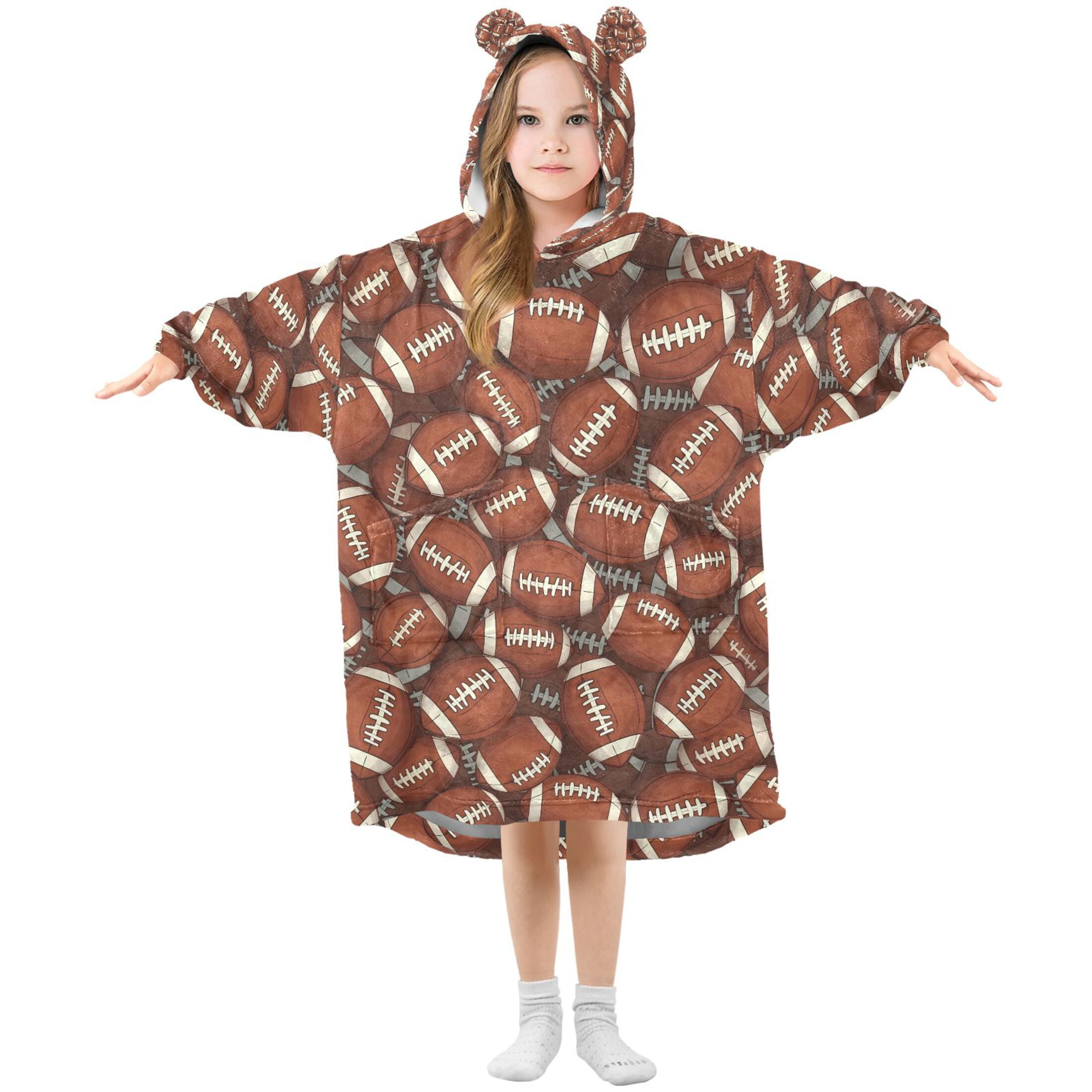 joogoo Wearable Blanket Football Rugby Ball Hoodie for Oversized Sherpa Hooded 3-14 YR M