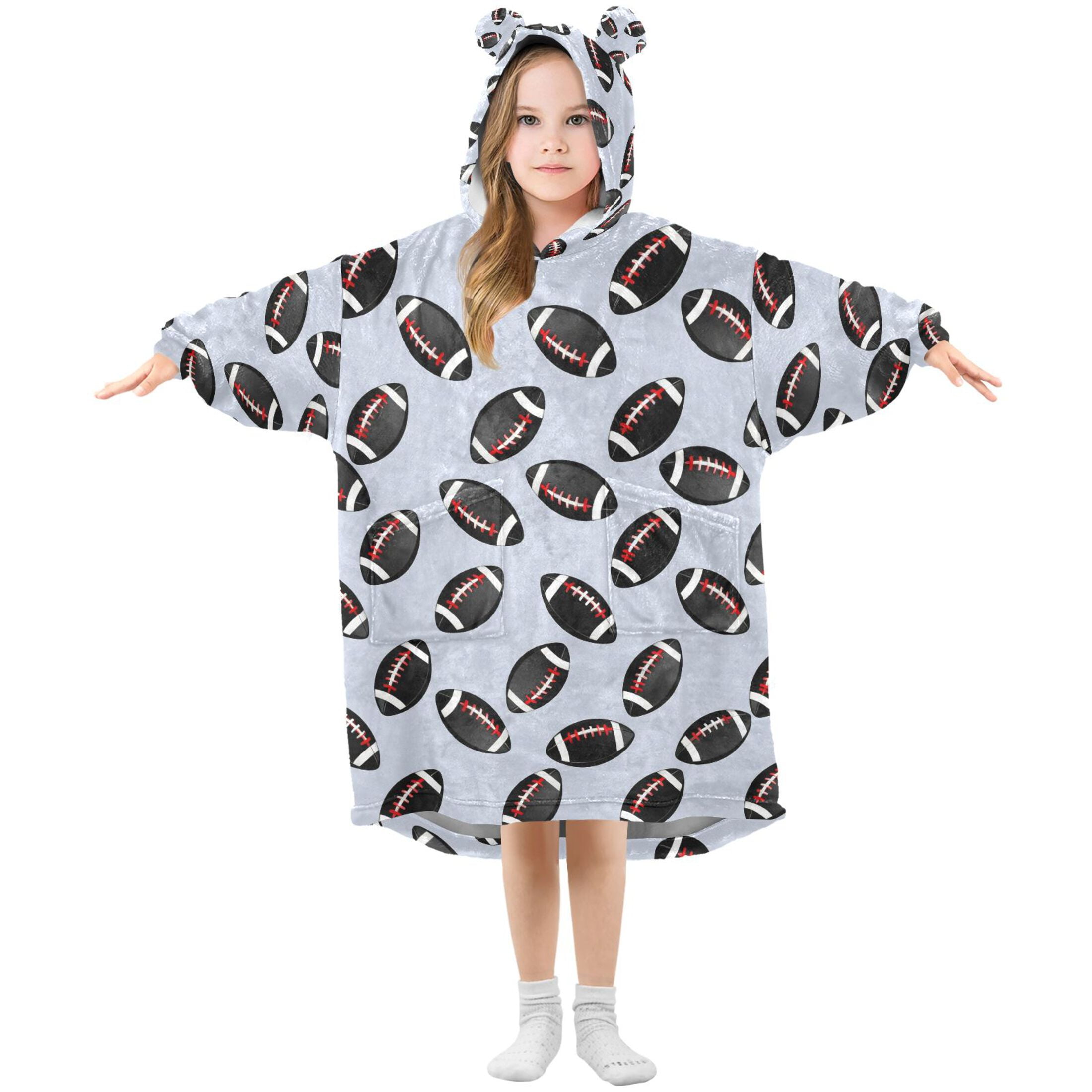joogoo Wearable Blanket Football Rugby Balls Hoodie for Oversized Sherpa Hooded 3-14 YR M