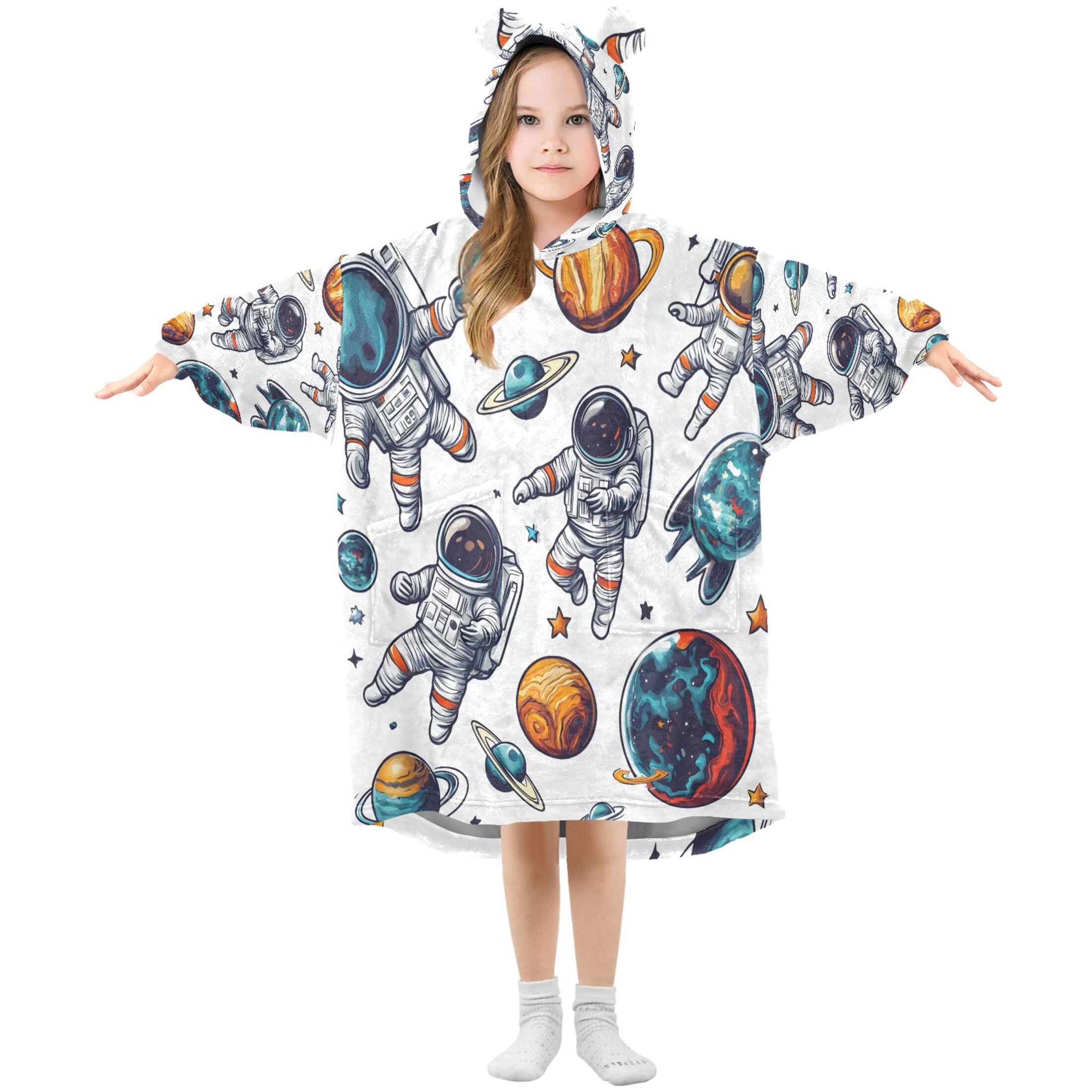 joogoo Wearable Blanket Hoodie Astronaut Planet for Flannel Sherpa Pocket 3-14 YR L