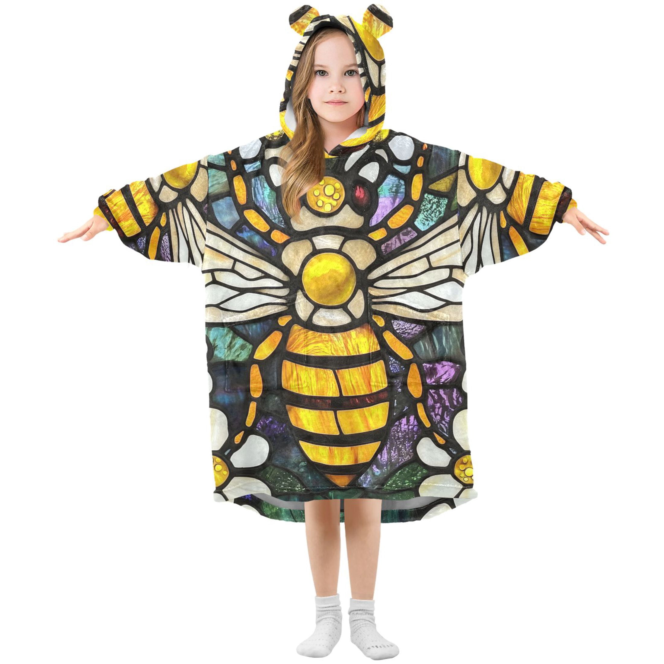 joogoo Wearable Blanket Hoodie Bee in Bohemia Floral-1 for Flannel Sherpa Pocket 3-14 YR L