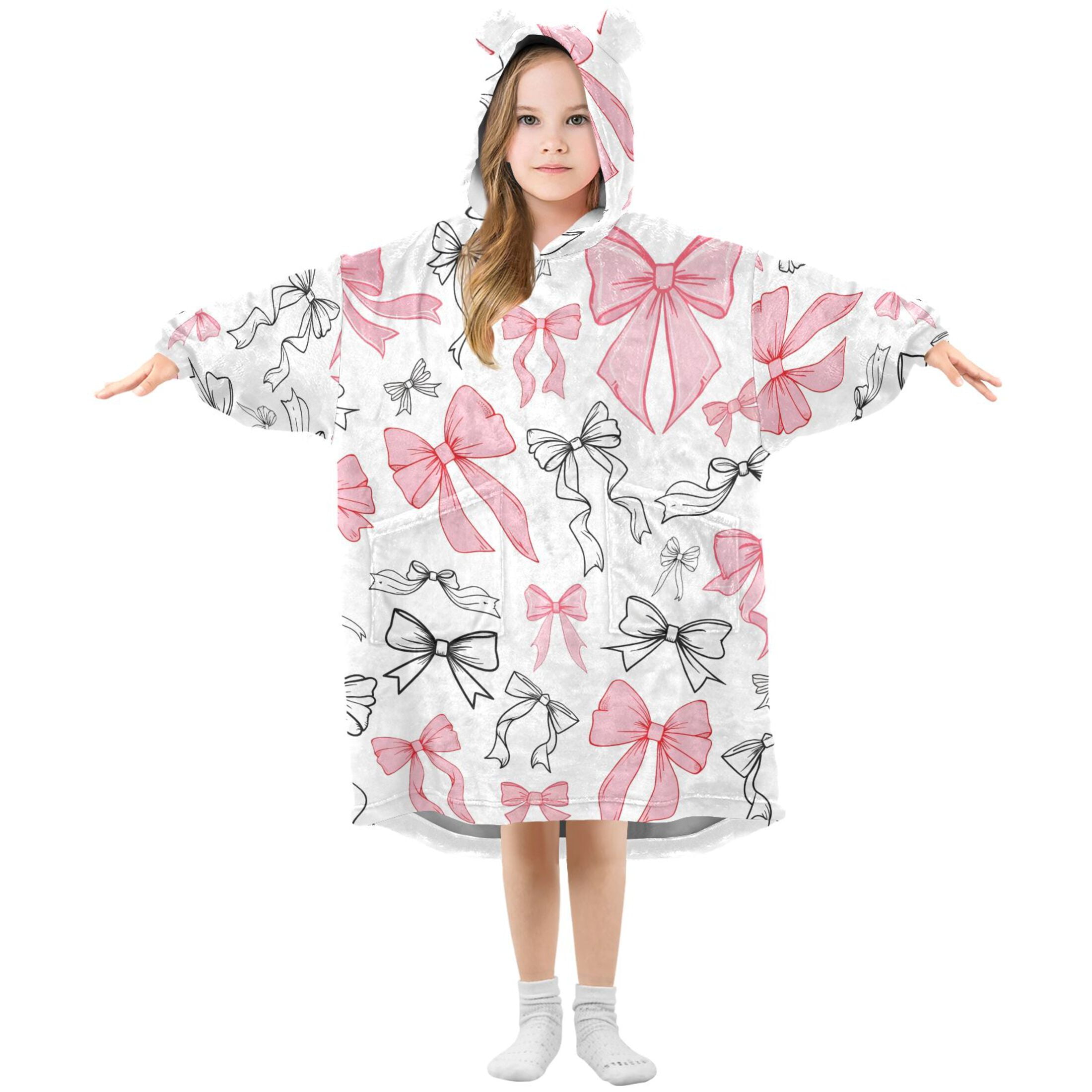 joogoo Wearable Blanket Hoodie Bow1 for Flannel Sherpa Pocket 3-14 YR M