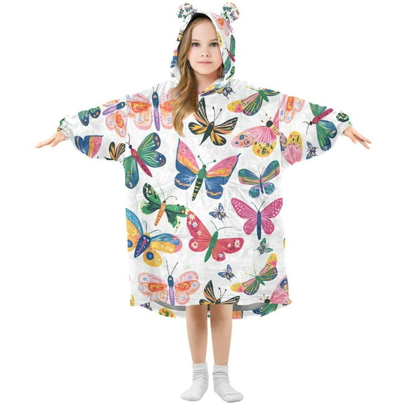 joogoo Wearable Blanket Hoodie Butterfly Pattern for Flannel Sherpa Pocket 3-14 YR S