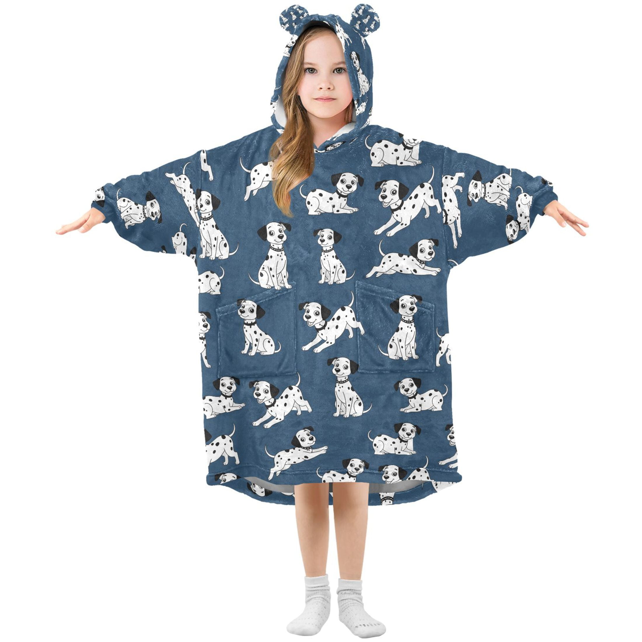 joogoo Wearable Blanket Hoodie Cartoon Dalmatian Dog for Flannel Sherpa Pocket 3-14 YR L