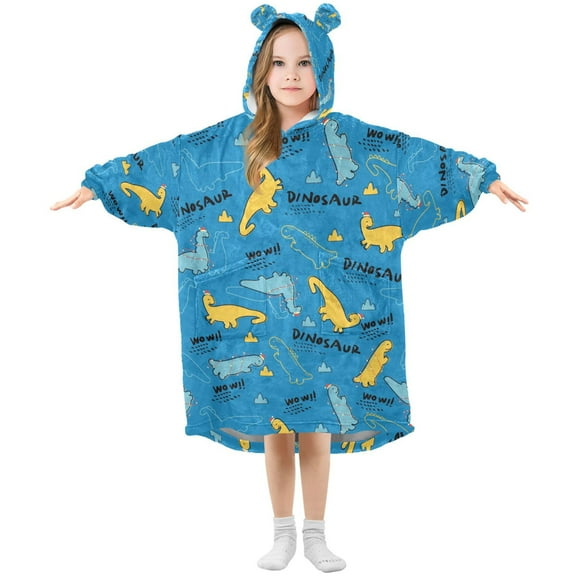 joogoo Wearable Blanket Hoodie Cartoon Dinosaurs Blue for Flannel Sherpa Pocket 3-14 YR S