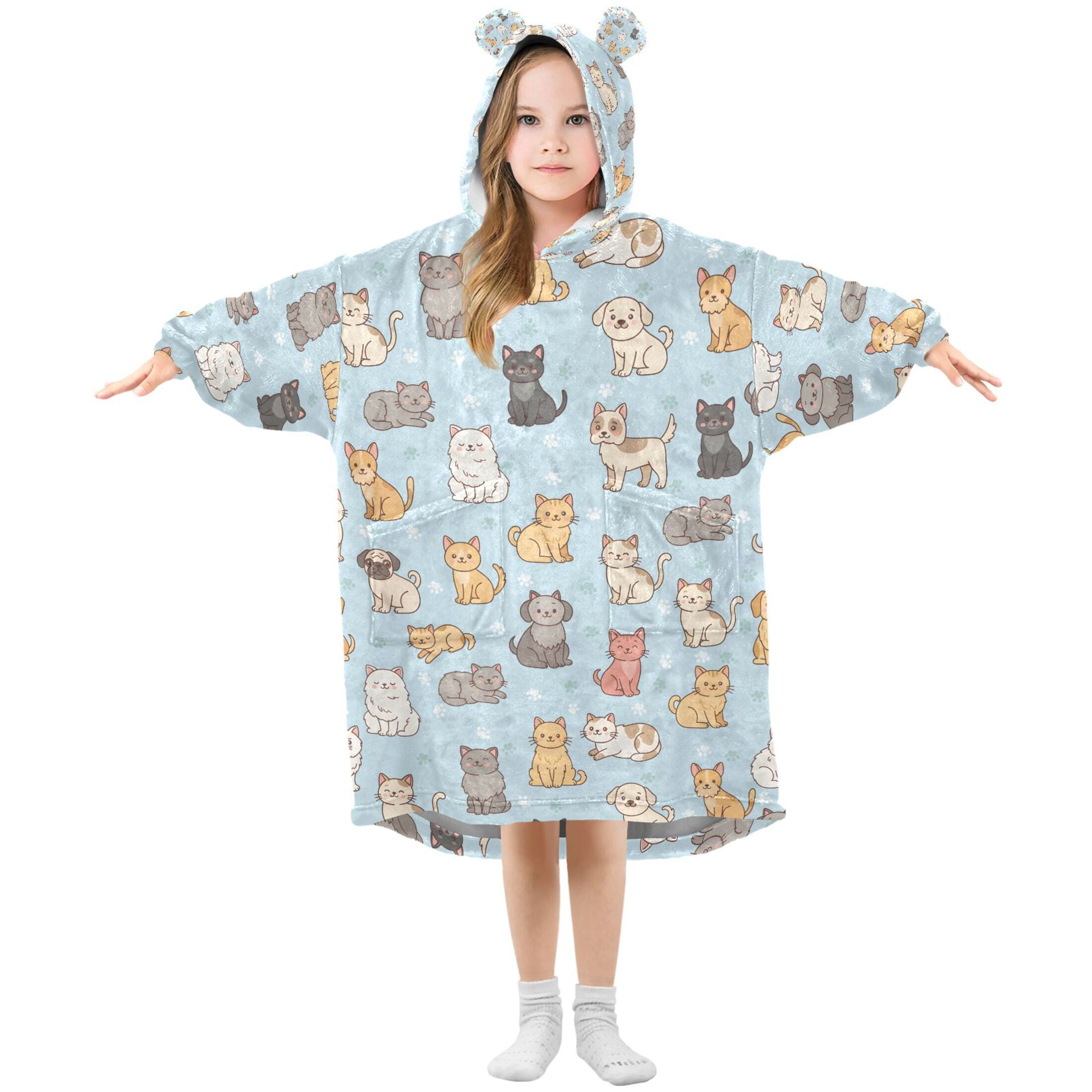 joogoo Wearable Blanket Hoodie Cats Dogs Paw for Flannel Sherpa Pocket 3-14 YR S