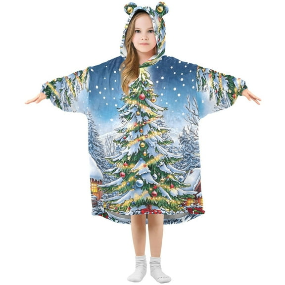 joogoo Wearable Blanket Hoodie Christmas Tree House for Flannel Sherpa Pocket 3-14 YR S