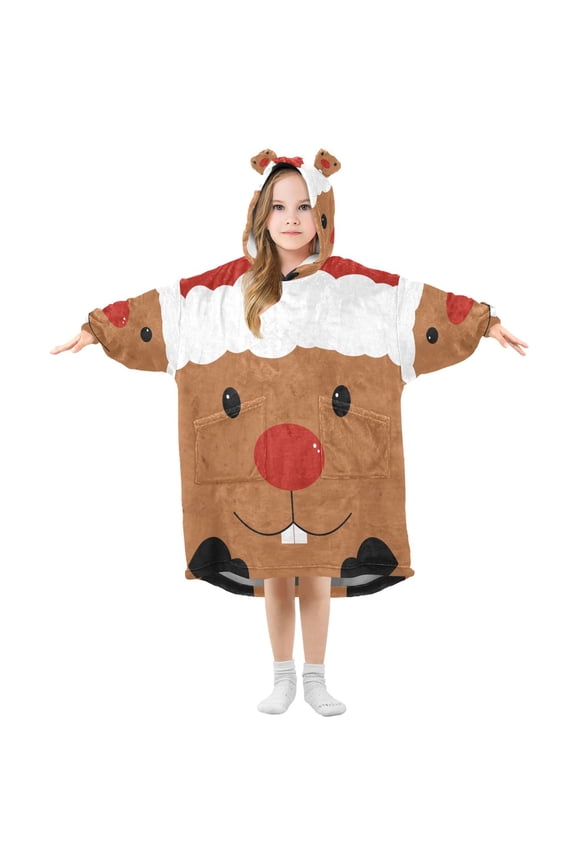 Wearable Blanket Hoodie Cute Deer Face for Flannel Sherpa Pocket 3-14 YR S