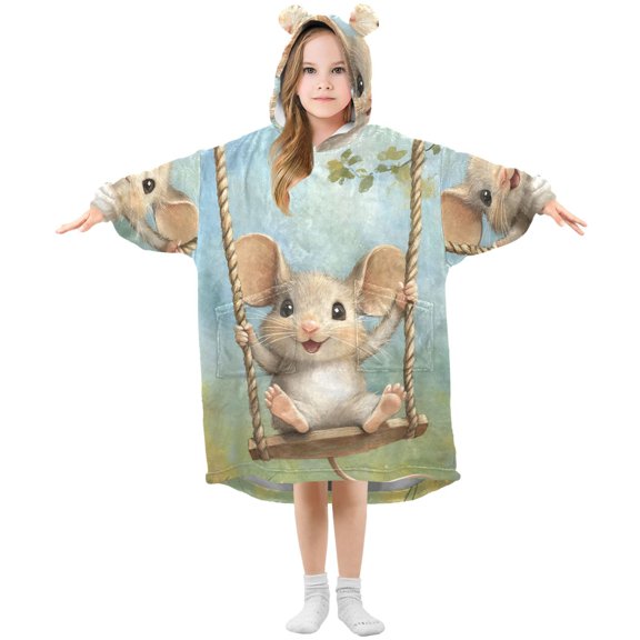 joogoo Wearable Blanket Hoodie Cute Mouse for Flannel Sherpa Pocket 3-14 YR L