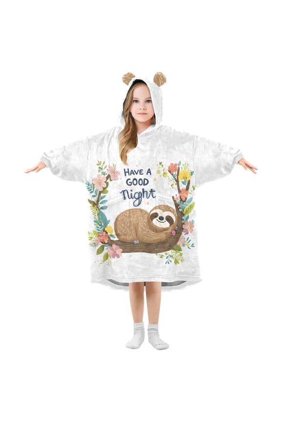 Wearable Blanket Hoodie Cute Sloth-s1 for Flannel Sherpa Pocket 3-14 YR S