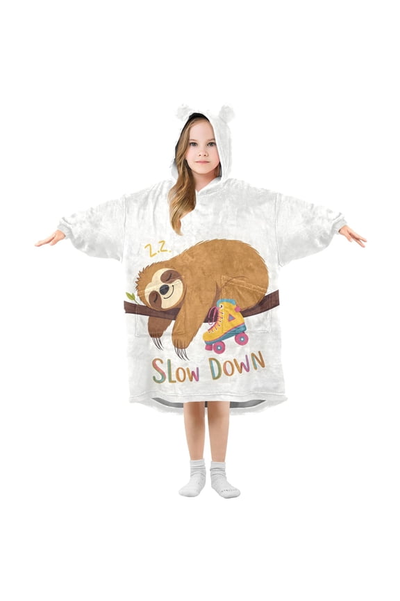 Wearable Blanket Hoodie Cute Sloth-s3 for Flannel Sherpa Pocket 3-14 YR M