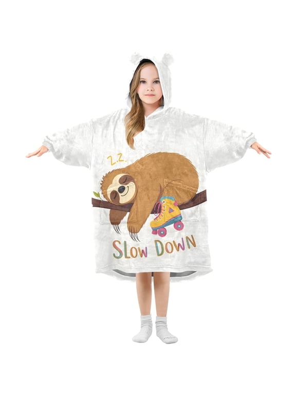 Kids Wearable Blanket Hoodie Cute Sloth-s3 for Flannel Sherpa Pocket 3-14 YR S