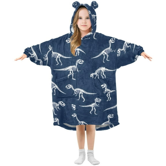 joogoo Wearable Blanket Hoodie Dinosaurs Skeletons for Flannel Sherpa Pocket 3-14 YR S