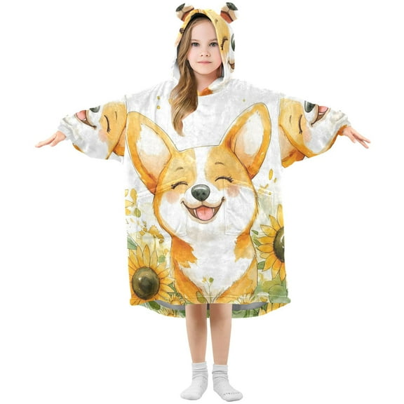 joogoo Wearable Blanket Hoodie Dog Sunflowers for Flannel Sherpa Pocket 3-14 YR M