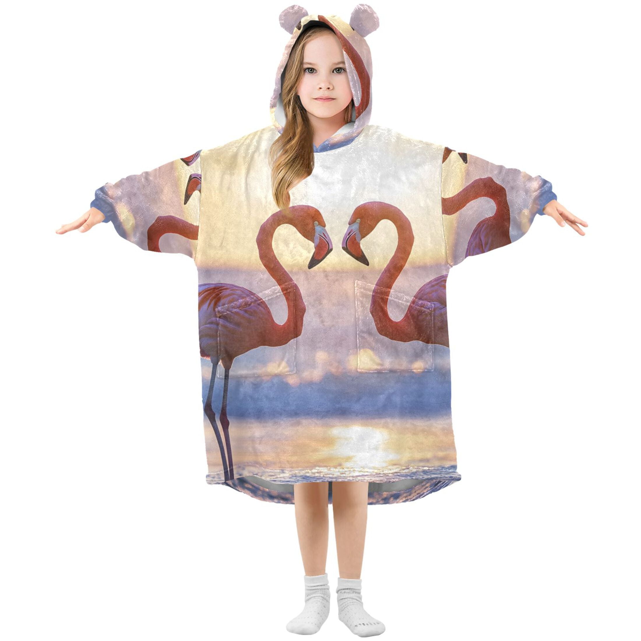 joogoo Wearable Blanket Hoodie Flamingos in Sunset for Flannel Sherpa Pocket 3-14 YR S