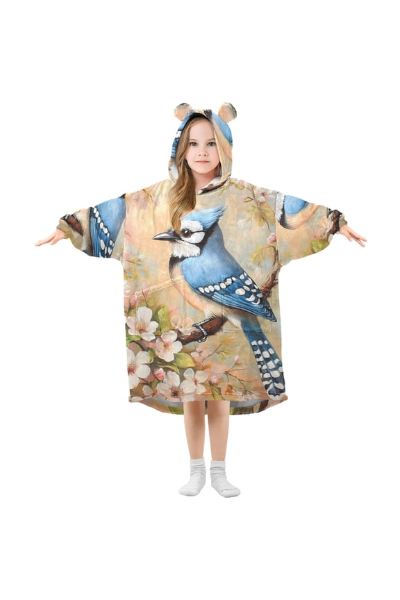 Wearable Blanket Hoodie Flowers Bird for Flannel Sherpa Pocket 3-14 YR L