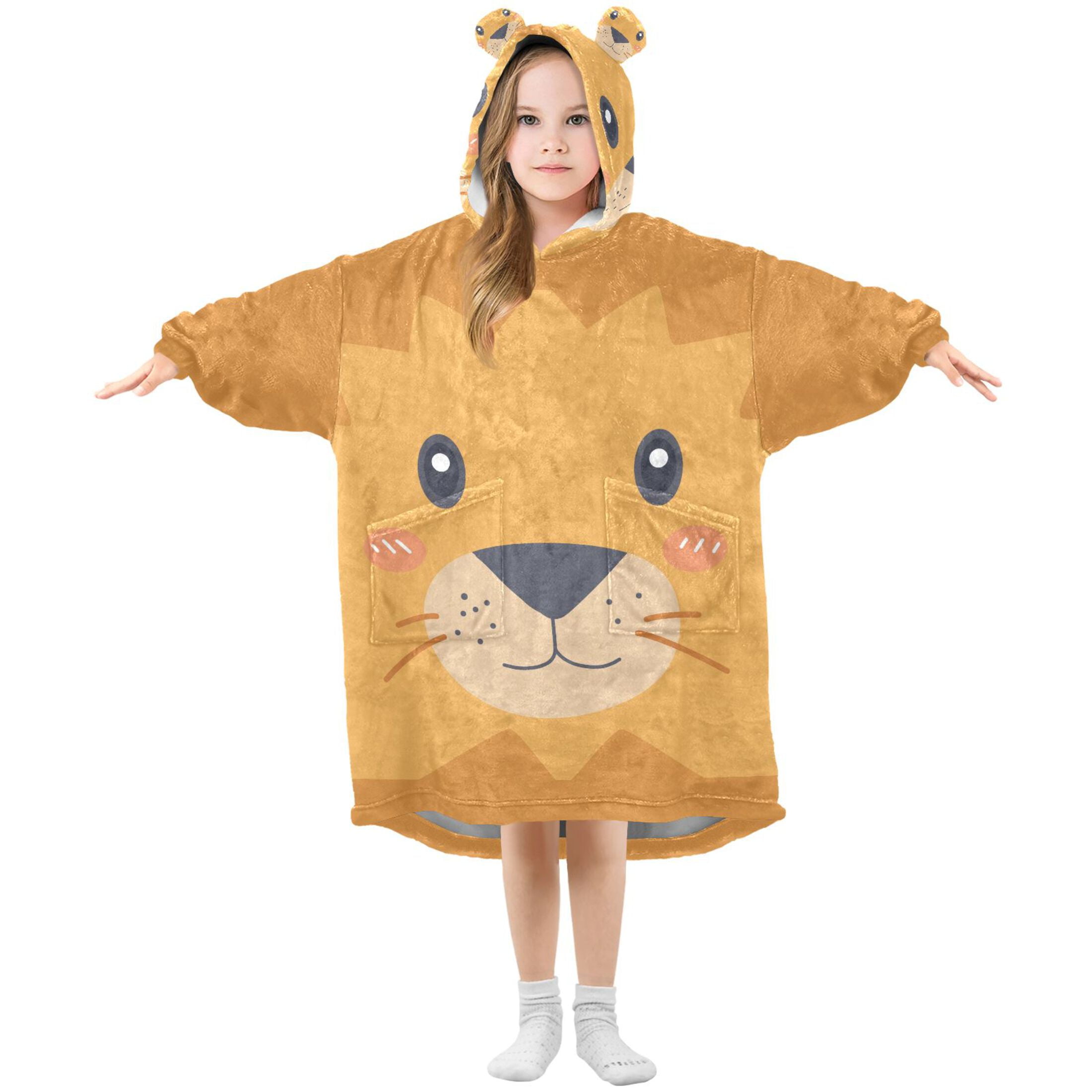 joogoo Wearable Blanket Hoodie Funny Lion Face for Flannel Sherpa Pocket 3-14 YR S