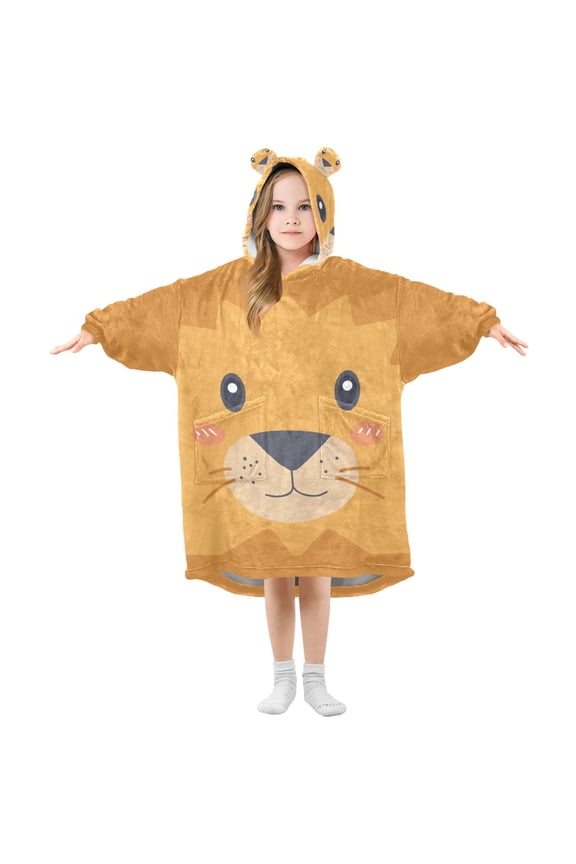 Wearable Blanket Hoodie Funny Lion Face for Flannel Sherpa Pocket 3-14 YR S