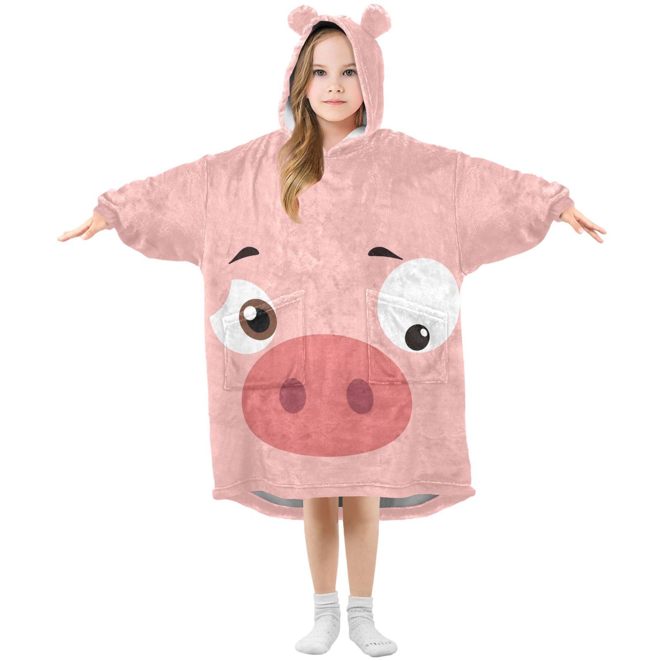 joogoo Wearable Blanket Hoodie Funny Pig Face for Flannel Sherpa Pocket 3-14 YR L